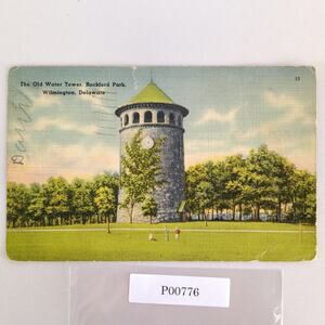 The Old Water Tower Rockford Park Wilmington Delaware 1930s Linen Postcard 1940